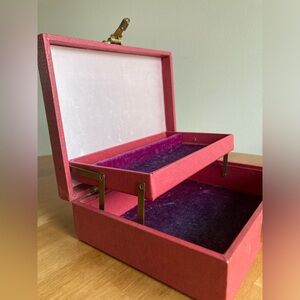 Vintage red hinged jewelry box with latch